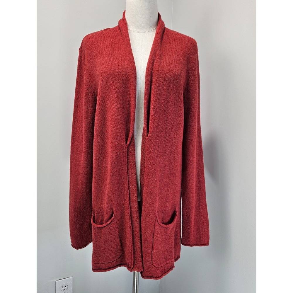 J Jill Womens Medium Merino Wool Blend Open Cardigan Red